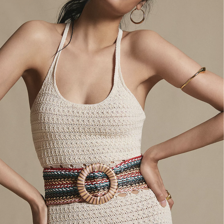 Multicolored Wide Raffia Belt