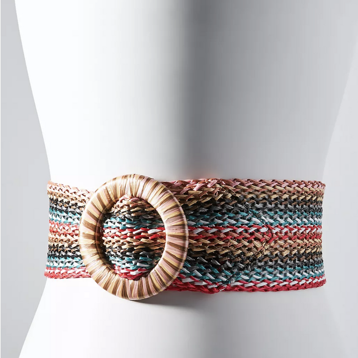 Multicolored Wide Raffia Belt
