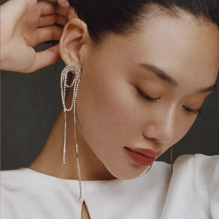 Shashi Crystal Loop Chandelier Earrings