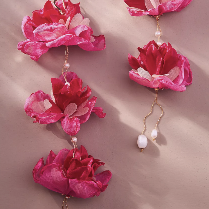 Long Triple Flower Earrings