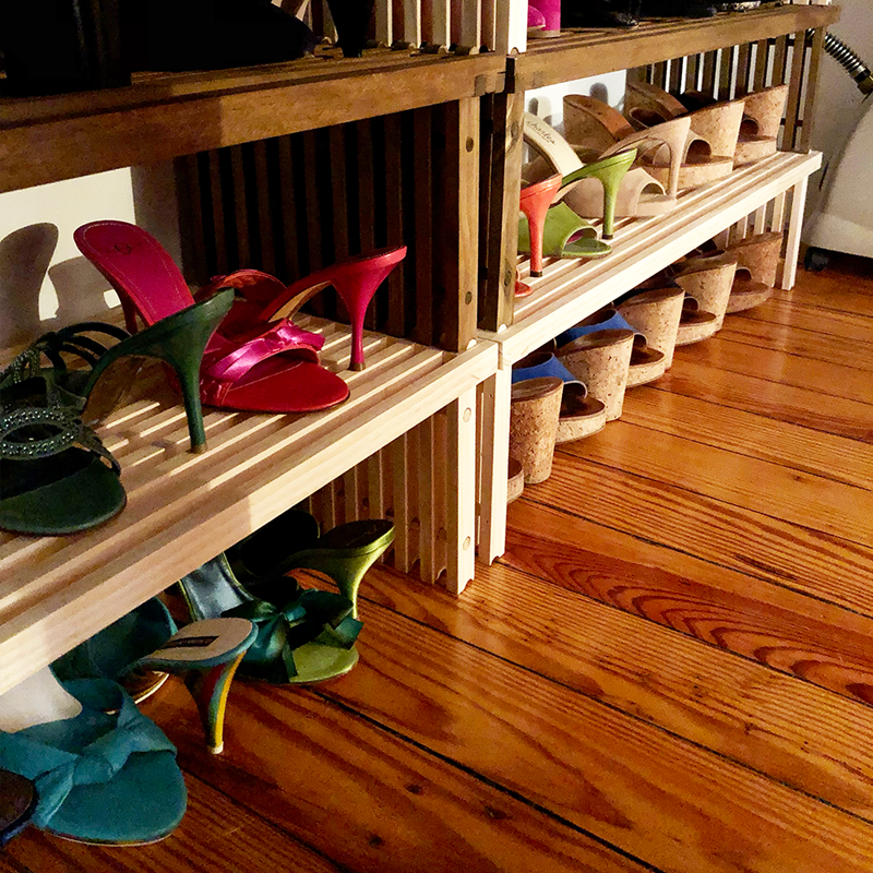 Marie Kondo Natural Shoji Stacking Slatted Wood Shoe Shelf